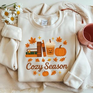 Embroidered Cozy Season Sweatshirt: Autumn Book Lover Gift