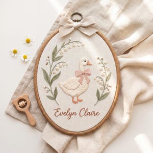 Personalized Goose Embroidery Name Hoop, Custom Baby Nursery Wall Decor, Hand Stitched Floral Duck Sign, New Baby Gift