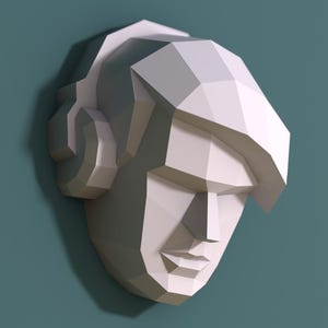 Visage de DJ, sculpture murale, créations en papier 3D, Low Poly, Modèle PDF, créations en papier à faire soi-même, Origami de visage, Sculptures 3D en papier