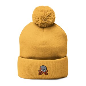 Fun Octopus Pom-Pom Knit Cap, Cute Winter Hat, Embroidered Beanie for Kids & Adults, Cozy Gift for Ocean Lovers, Holiday Accessory