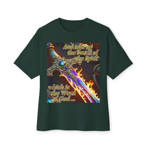 Our &quot;Sword of the Spirit&quot; Inspirational Bible Verse Unisex Tee Religious Oversized Shirt, Boxy Top, Spiritual, Spiritual Warfare Gift