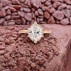 2CT Moissanite Ring , 14K Yellow Gold Ring , Diamond Ring ,Dainty Gold Ring , Gift for Her , Unique Halo Ring ,  Oval Cut Engagement Ring ,