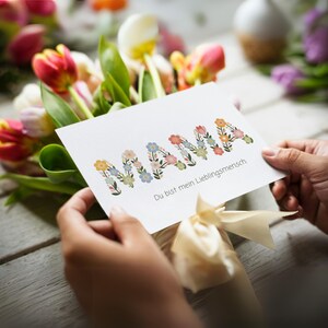 Moederdagkaart om te printen – Bloemenletter "Mama" – "Jij bent mijn favoriete persoon" – Cadeau voor mama – Direct downloaden