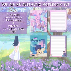 Plantillas de cuaderno con estética de anime de los 90 (2 diseños) / Imprimibles y digitales / Tamaño carta (PDF)