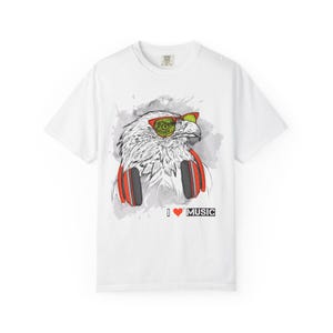 Music Eagle white or citrus colour T-shirt, Fun Graphic Tee, Gift for Music Lovers, Unisex Apparel, Musician Shirt, Festival Outfit