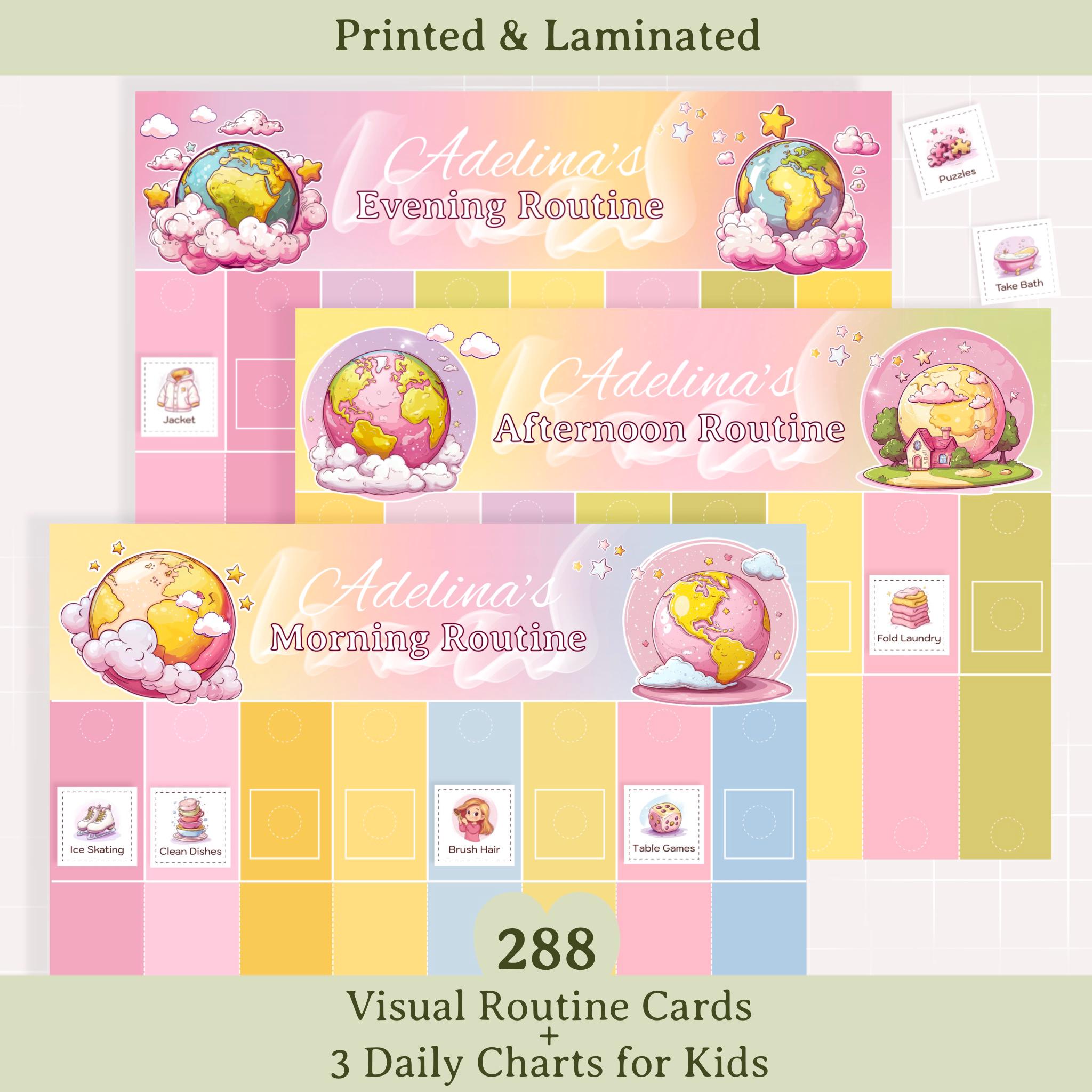 Laminated Kids Routine Chart Set: Montessori Visual Schedule with 288 Cards