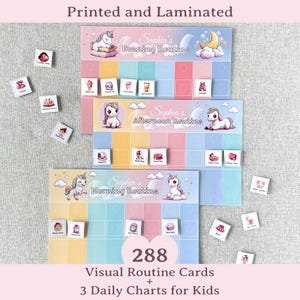 Tableau des routines Montessori, calendrier visuel licorne pour filles, agenda plastifié, tableau des tâches ménagères pour les tout-petits, routine du coucher