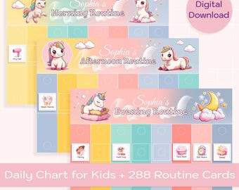Montessori Daily Routine Chart: Unicorn Visual Schedule, Kids Chore Chart (PDF Download, Canva Edit)
