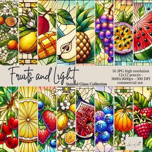 Fruits and Light – Papiers numériques fruits vitrail, textures colorées