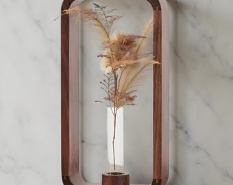Minimalist Wooden Flower Vase with Glass Tube Modern Decorative Centerpiece for Home & Office | Unique Gift Idea