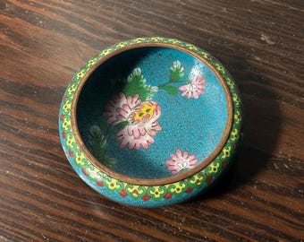 Vintage Cloisonné Bowl, Chinese Floral Enamel Dish