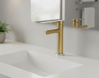 Bateria umywalkowa ze stali nierdzewnej w kolorze szczotkowanego złota, nowoczesna bateria umywalkowa do łazienki, prosta, luksusowa bateria z ciepłą i zimną wodą, USA, Wielka Brytania, Kalifornia