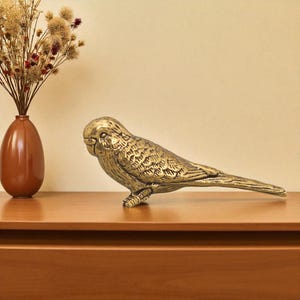 Brass Parrot Figurine – Handcrafted Bird Statue, Vintage Brass Animal Sculpture, Exotic Home Decor Accent, Good Luck Gift Ornament