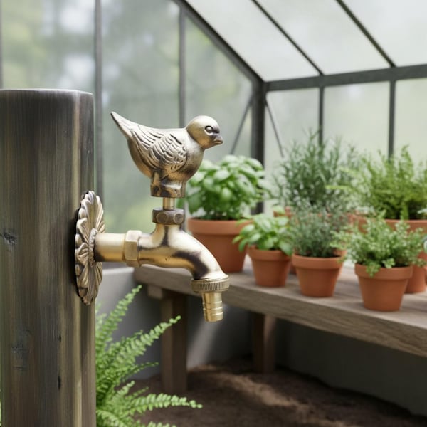 Antique Brass Bird Faucet, Wall Mount Songbird Cold Water Spigot, Garden Tap Decor