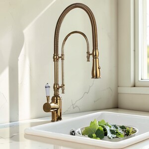 Golden Brass Retro Kitchen Faucet, Single Handle Sink Mixer, Vintage Style Tap