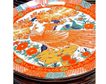 Japanese Arita Porcelain Peacock Plate Set Vintage 10 Inch Decorative Display