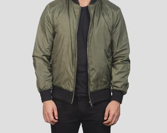 Herren Zack Grüne Bomberjacke: Leichter Streetwear-Mantel im Militärstil