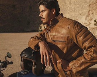 Cafe Racer-Jacke für Herren aus echtem Leder - Slim Fit-Motorradbekleidung im Biker-Stil