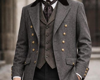 Frac gotico vittoriano da uomo – Giacca in velluto in stile barocco steampunk