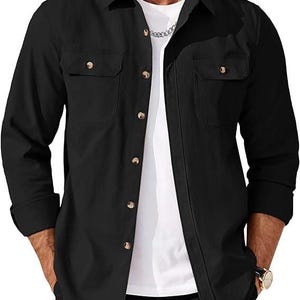Overhemdjack met lange mouwen voor heren – knoopsluiting met klepzakken, casual alledaags overshirt