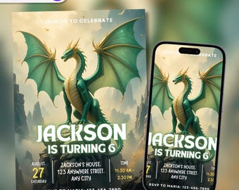 Editable Realistic Dragon Birthday Party Invitation Card, Editable Template, Gothic Birthday Invitation, Jurassic Birthday Mobile Evite