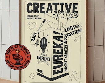Creative Juice Retro Poster, Office Wall Art, Studio Decor, Gift ideas for Creative and Designers, Illustrated Retro Print, Digital Download