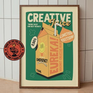 Póster retro de Creative Juice, arte mural para oficina, decoración de estudio, ideas de regalos para creativos y diseñadores, impresión retro ilustrada, descarga digital