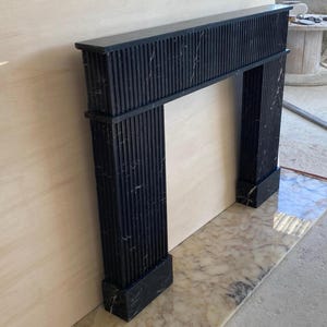 Black Marble Fireplace Mantel – Nero Marquina Fluted Surround, Custom Order Luxury Stone Mantel