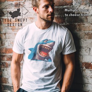 Grinning Shark Unisex T-shirt, Funny Shark Tee, Cartoon Shark Shirt, Jaws Wide Open Tee, Ocean Lover Gift Shirt