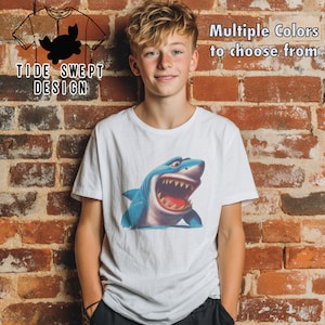 Shark Tee, Kids Funny Cartoon Shark T-Shirt, Children's Shark Shirt, Cute Animal Tee, Toddler Ocean Theme Top