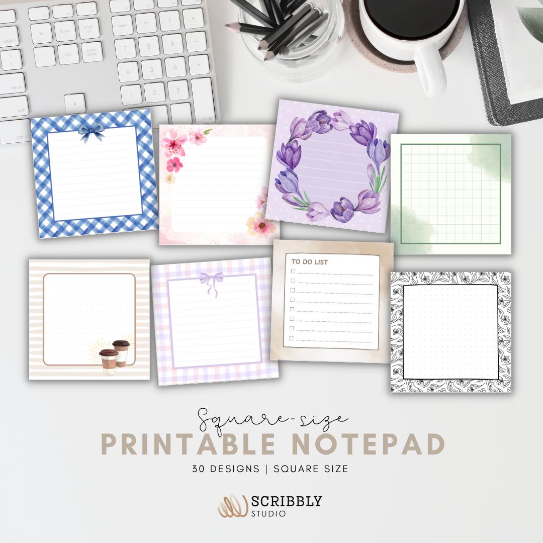 30 Designs Printable Square Notepad | Minimalist Digital Notepads PDF | Aesthetic Stationery, Instant Download US Canada | Instant Download