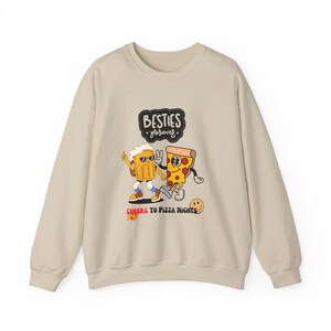 Sudadera de cuello redondo "Mejores amigos de la comida": ideal para noches de pizza, regalos de amistad, ropa acogedora, diseño de dibujos animados, sudadera unisex.