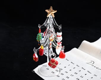 Handmade Glass Christmas Tree with Ornaments | Holiday Figurine