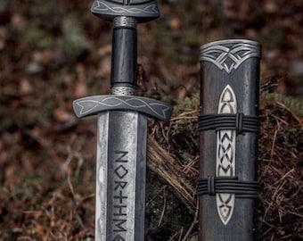 Hand Forged Damascus Steel Viking Sword Sharp Replica, Medieval Sword, Northmen Viking Sword With Scabbard Personalized Gift Groomsmen Gifts