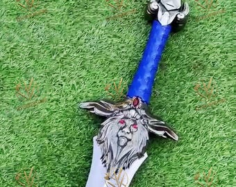 Handmade World of Warcraft Royal Guard Sword , Alliance Lion Head Stormwind Anduin Lothar's Premium Replica Sword, Father's Gifts, Gifts Tag