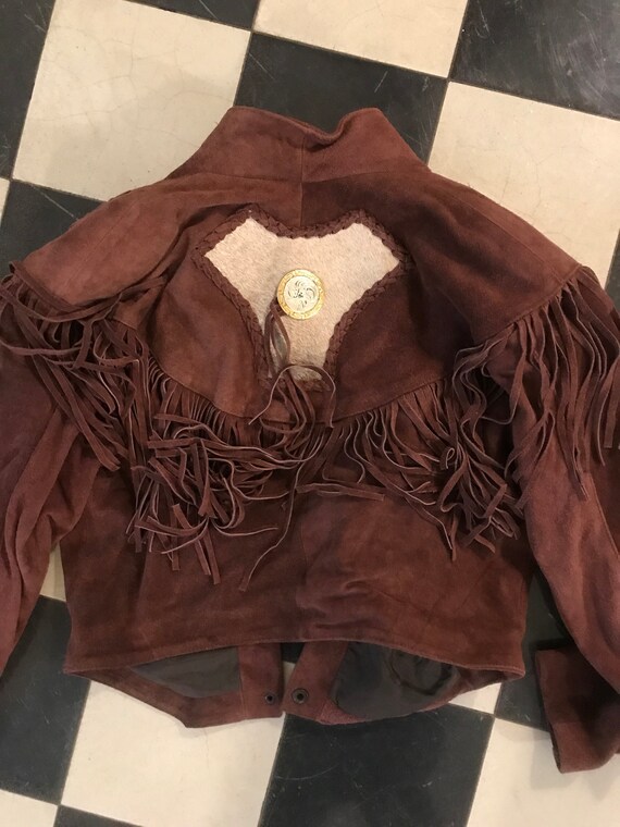 Vintage Brown Suede Leather Fringe Jacket Grasser