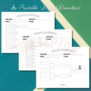 Tabla de clasificación imprimible para el torneo de Pickleball: 4, 8 y 16 equipos / Descarga instantánea en PDF / Registro de resultados