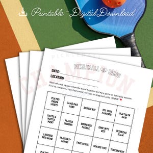 Bingo de Pickleball Imprimible - Juego de 4 Tarjetas Divertidas / Torneo y Actividad de Juego Libre / Descarga Instantánea en PDF / Rompehielos para Fiestas de Pickleball