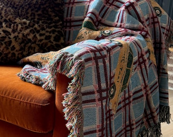 Coperta a quadri con motivo taxi / cotone intrecciato, bordi sfrangiati