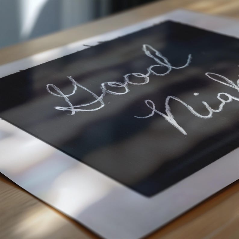 Night In Cursive Good Night Calligraphy Art Print | Black White Script Wall Decor - Etsy