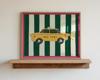 Lámina decorativa con diseño de taxi de Nueva York / Arte mural ecléctico de taxi amarillo (descarga digital)