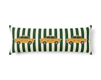 Kussen met groene en wittere streep taxi | Eclectisch interieuraccent New York City