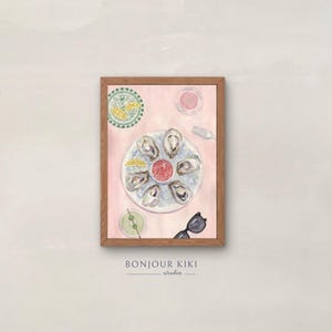Oysters & Cocktails Painting | Pink Coastal Chic Summer | Bar Cart, Dining, Kitchen Décor | Hand-Painted Fine Wall Art | Digital Art Print