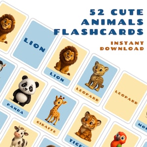 Cute Animal Flashcards for Kids, Cartoon Style Educational Cards for Toddlers, Preschool,Homeschool Classroom Games,Animal Flashcard