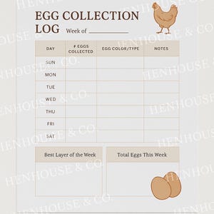 Weekly Egg Collection Log Printable | Minimal Chicken Tracker | Backyard Chicken Egg Planner Sheet | Chicken | Turkey Eggs | Farm Planner