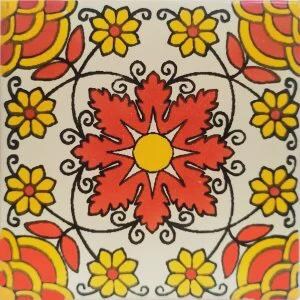 Handmade Mexican Guanajuato Ceramic Tile – 10x10 cm – 90 Tiles – Colorful Floral Design