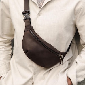 Men&#39;s Leather Crossbody Bag, Fanny Pack, Travel Bag, Genuine Leather Sling Bag, Leather Anniversary Gifts for Men