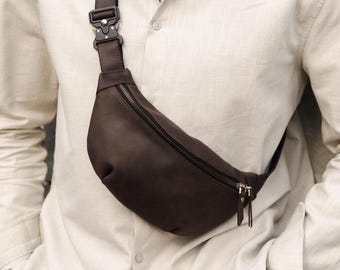 Bolso bandolera de cuero para hombre, riñonera, bolso de viaje, bolso cruzado de cuero genuino, regalos de aniversario de cuero para hombres