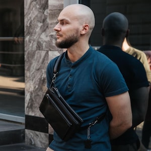 Leather Sling Bag Men, Small Crossbody Chest Bag, Leather Shoulder Bag, Sling Chest Bag, Leather Handbag, Gift for Boyfriend
