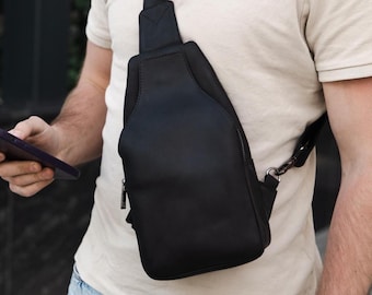 Men's Leather Sling Bag, Chest Bag, Handmade Crossbody Bag for Men, Birthday Gift for Him, Genuine Leather Bag, Anniversary Gift for Men